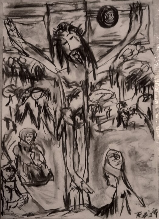 Disegno intitolato "Cristo Negro Paul G…" da Fernando Rubio, Opera d'arte originale, Carbone