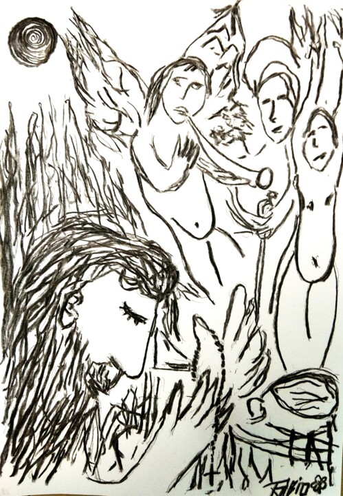 Rysunek zatytułowany „Gracias por la Entr…” autorstwa Fernando Rubio, Oryginalna praca, Węgiel drzewny