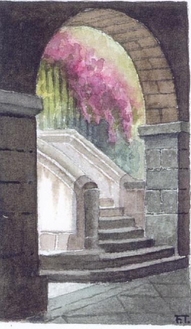 Pintura intitulada "Escalinata en arcada" por Fernando Turu, Obras de arte originais, Óleo