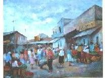 Pittura intitolato "Escena de mercado II" da Fernando Valenzuela, Opera d'arte originale