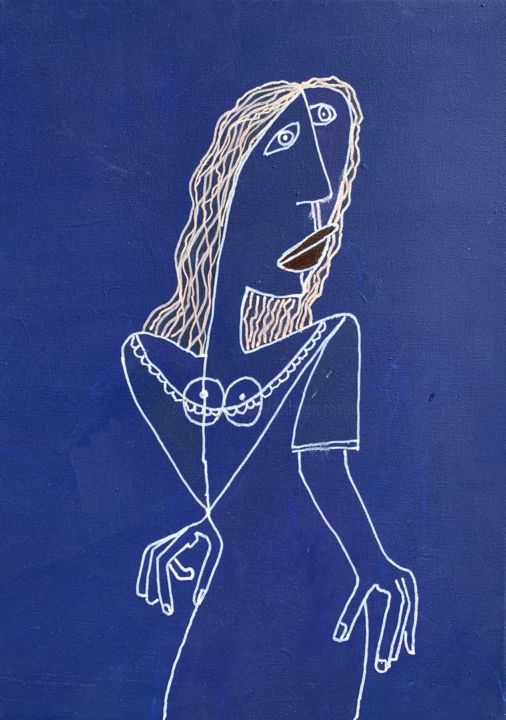 Painting titled "Woman in blue" by Fernando Pereira Ribeiro, Original Artwork, Acrylic