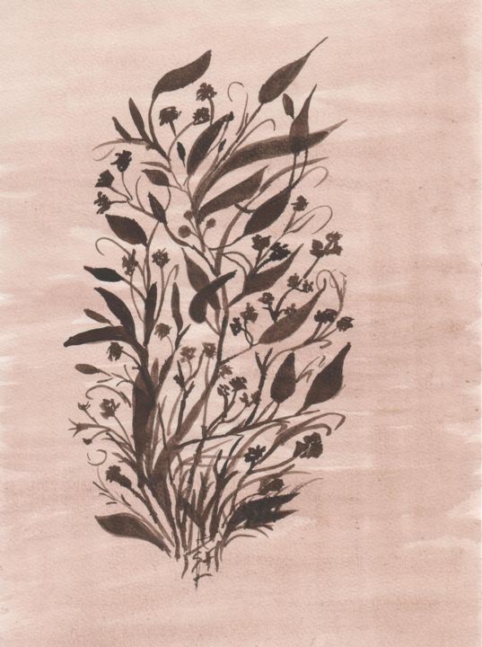Dessin intitulée "bouquet fin sépia" par Sophie Ferrandis (soffy), Œuvre d'art originale, Encre