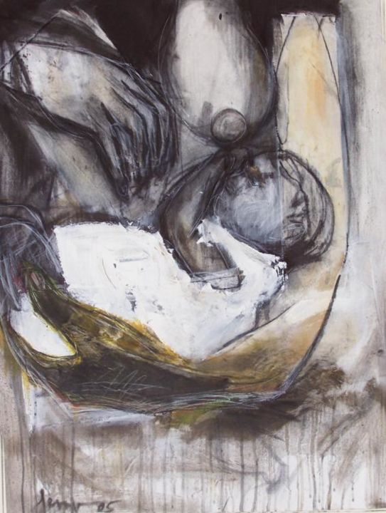 Schilderij getiteld "Maternidad 2" door Reynier Ferrer, Origineel Kunstwerk