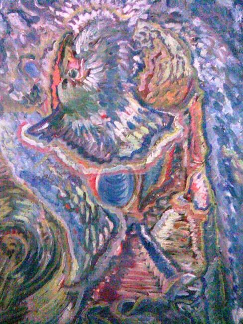 Painting titled "AIGLE INVERSE" by Mourad Rabaaoui, Original Artwork, Oil