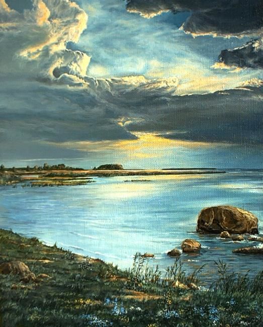 Painting titled "Вечер над Балтикой" by Fesenkos, Original Artwork, Oil