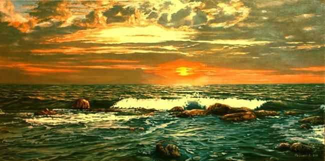 Painting titled "Черное море.Закат" by Fesenkos, Original Artwork, Oil