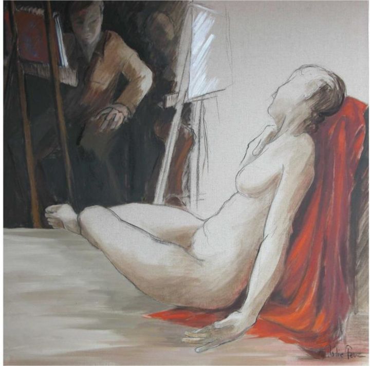 Painting titled "Rideau rouge" by Nadie Feuz, Original Artwork