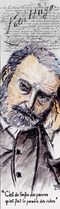 Digital Arts titled "Victor Hugo / citat…" by Gilles David, Original Artwork, Watercolor