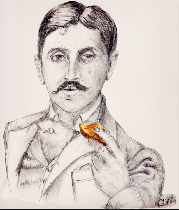 Peinture intitulée "Proust à la madelei…" par Gilles David, Œuvre d'art originale, Crayon