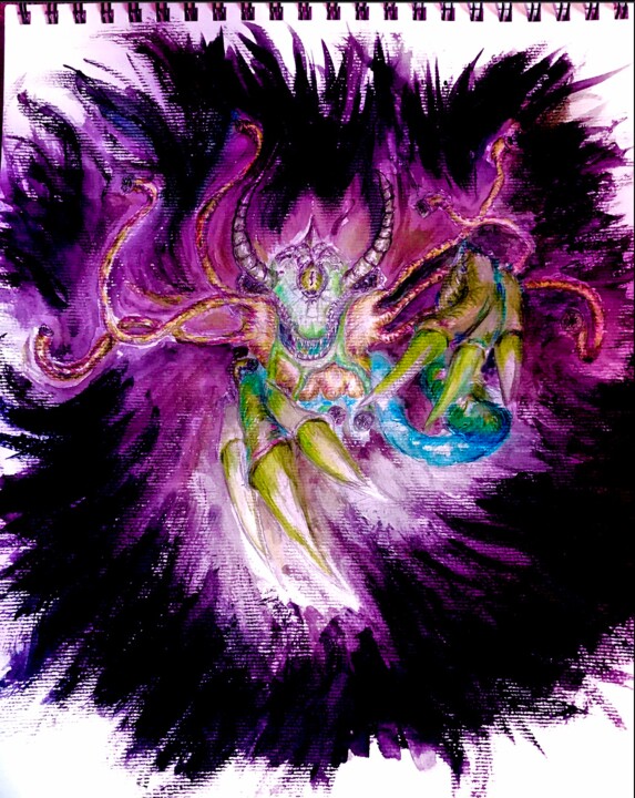 Digital Arts titled "Monstre Lovecraftie…" by Gilles David, Original Artwork, Watercolor