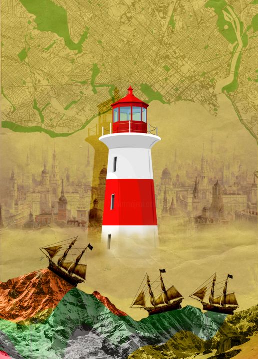 Digital Arts titled "Lighthouse" by F - Graphi̇, Original Artwork, 2D Digital Work