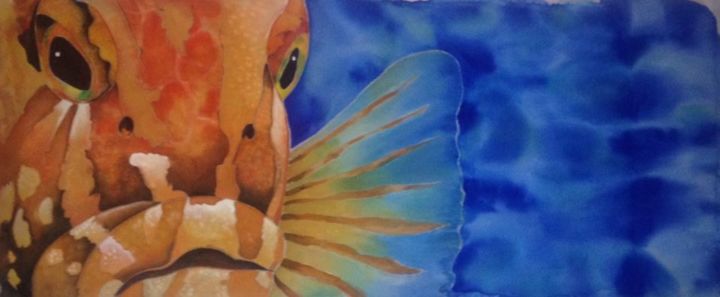 Textilkunst mit dem Titel "Batik "Fish"" von Nataliia Fialko, Original-Kunstwerk