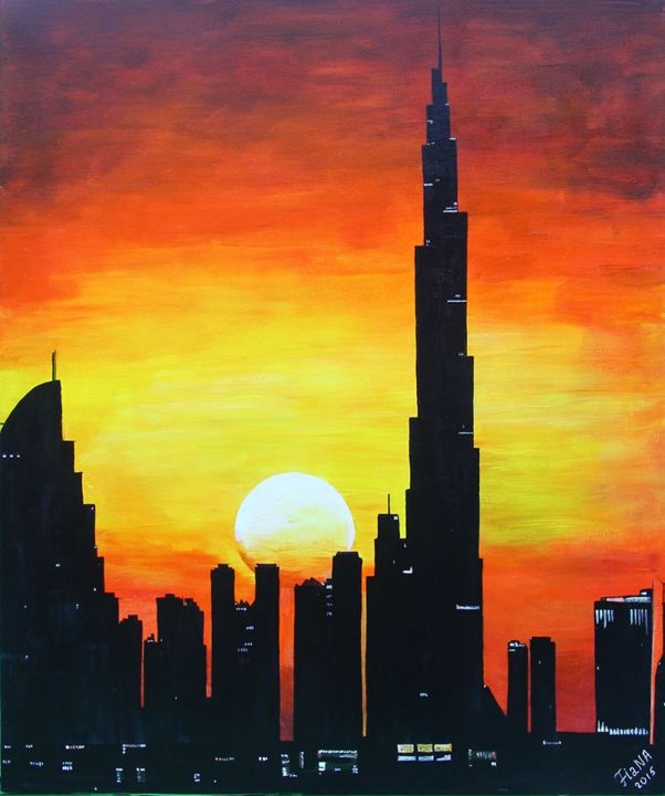 The painting "Sunset in Dubai" (Nataliia Fialko)