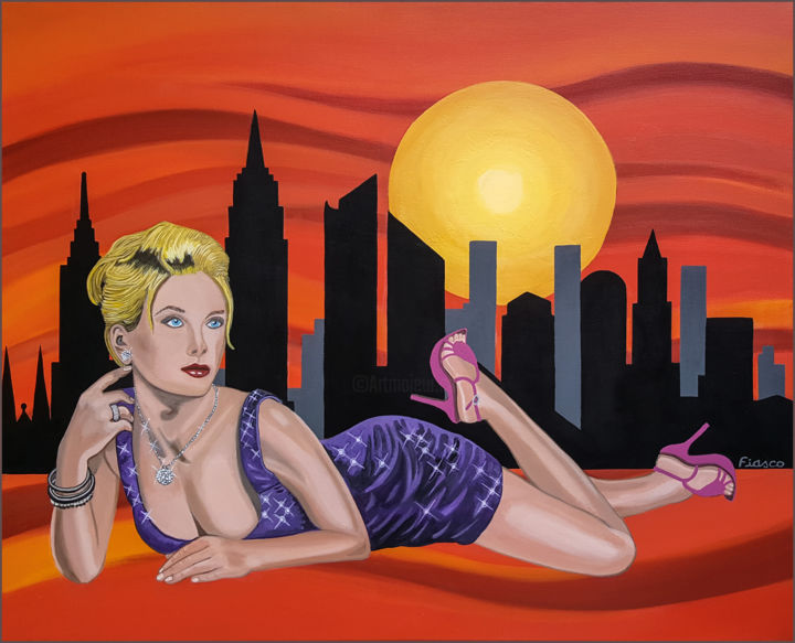 Peinture intitulée "Lady Skyline" par Fiasco, Œuvre d'art originale, Acrylique
