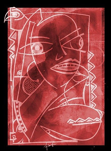 数字艺术 标题为“Woman in red” 由Fibusart, 原创艺术品, 数字油画