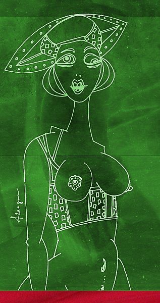 Digitale Kunst getiteld "Green woman" door Fibusart, Origineel Kunstwerk, Digitaal Schilderwerk