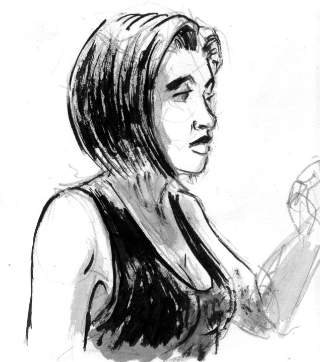 Zeichnungen mit dem Titel "Katia portrait" von Fidel Durana, Original-Kunstwerk, Tinte