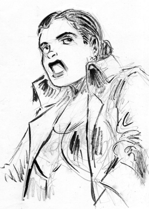 Рисунок под названием "Anita portrait" - Fidel Durana, Подлинное произведение искусства, Чернила