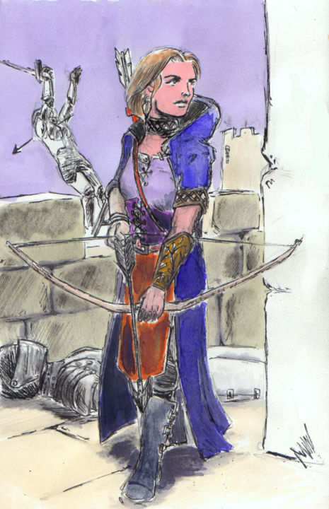 图画 标题为“Archer femme” 由Fidel Durana, 原创艺术品, 墨