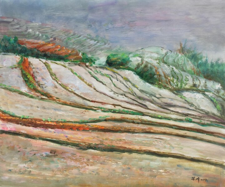 Peinture intitulée "Terraced field" par Field Lynn, Œuvre d'art originale, Huile Monté sur Châssis en bois