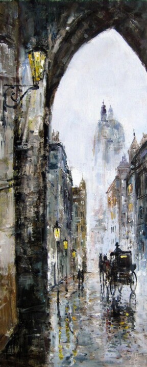 Painting titled "Old Street 001" by Field Lynn, Original Artwork, Oil