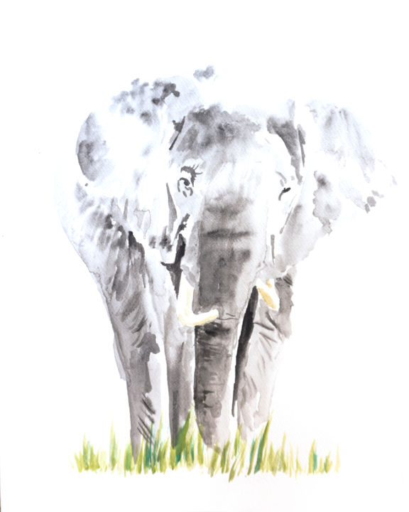 Peinture intitulée "Elephant" par Fernando Figueroy, Œuvre d'art originale, Aquarelle