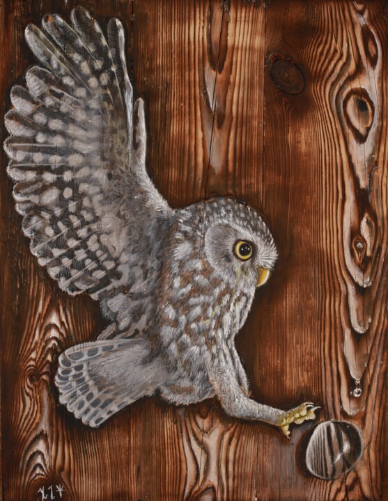 Dessin intitulée "The owl and the wat…" par Fikret Şen, Œuvre d'art originale, Acrylique