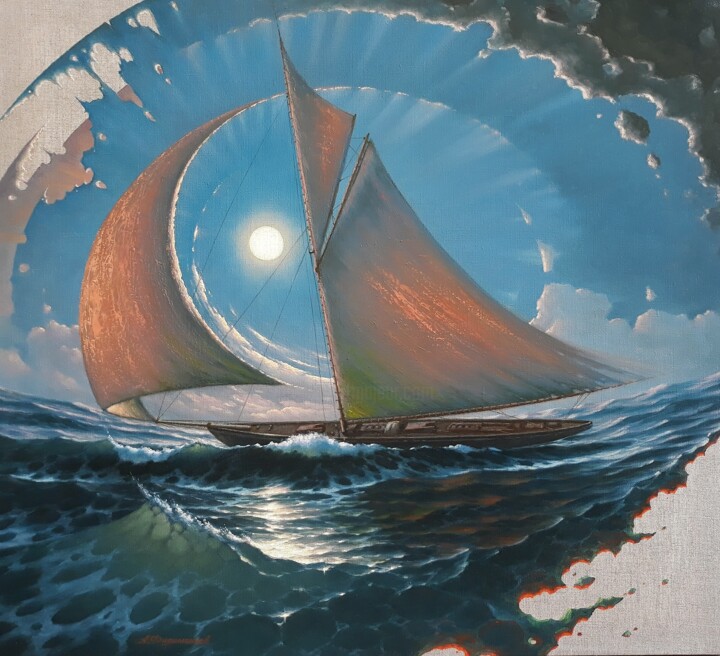 Картина под названием "Лунное серебро" - Андрей Филимонцев, Подлинное произведение искусства, Масло