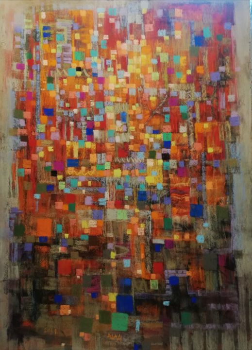 Drawing titled "Four cubes" by Adad, Original Art, Pastel