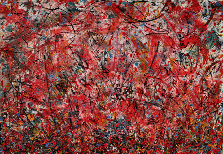 Painting titled "red-symphony" by Filip Pavlík, Original Artwork, Acrylic