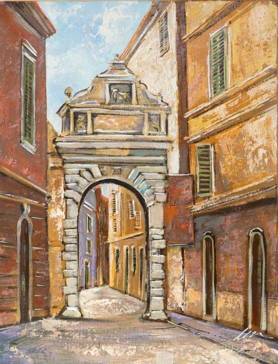 Painting titled "Old town of Rovinj,…" by Filip Petrovic, Original Artwork, Acrylic