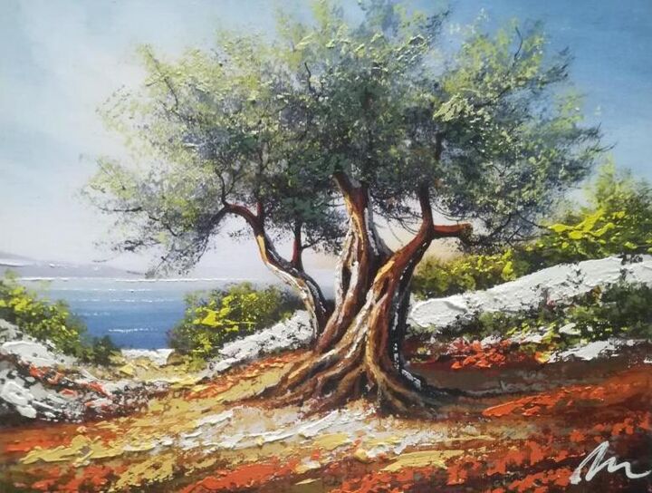 Painting titled "Olive tree acrylic…" by Filip Petrovic, Original Artwork, Acrylic