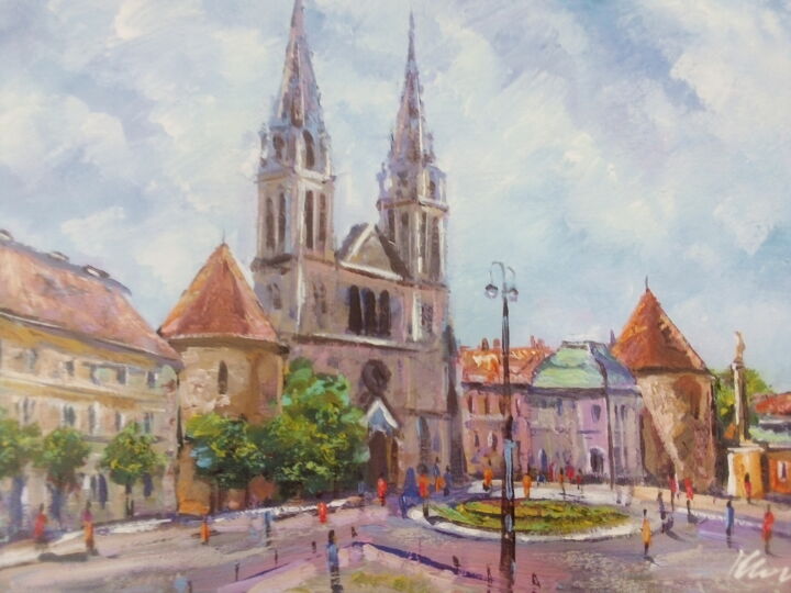 Painting titled "Zagreb Cathedral ac…" by Filip Petrovic, Original Artwork, Acrylic