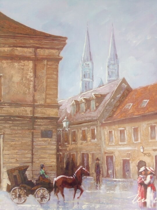 Painting titled "Zagreb carriage acr…" by Filip Petrovic, Original Artwork, Acrylic