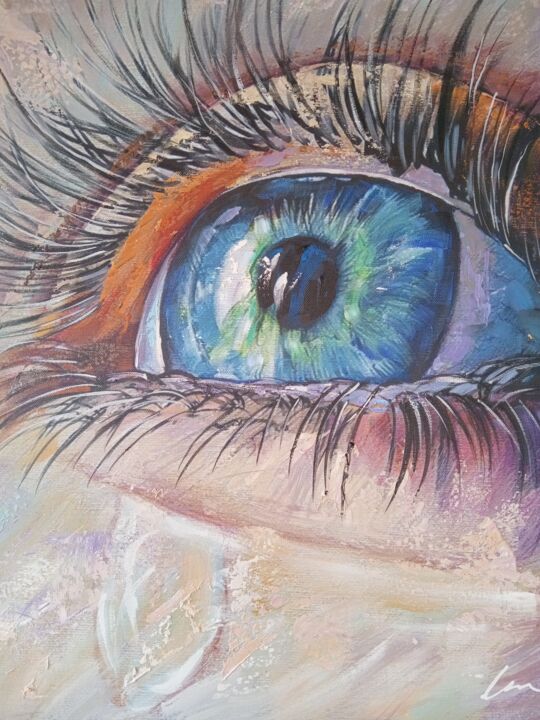 Painting titled "The blue eye oil pa…" by Filip Petrovic, Original Artwork, Oil