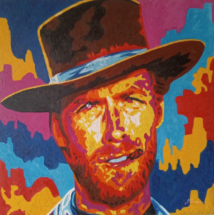 Malerei mit dem Titel "Clint Eastwood acry…" von Filip Petrovic, Original-Kunstwerk, Acryl