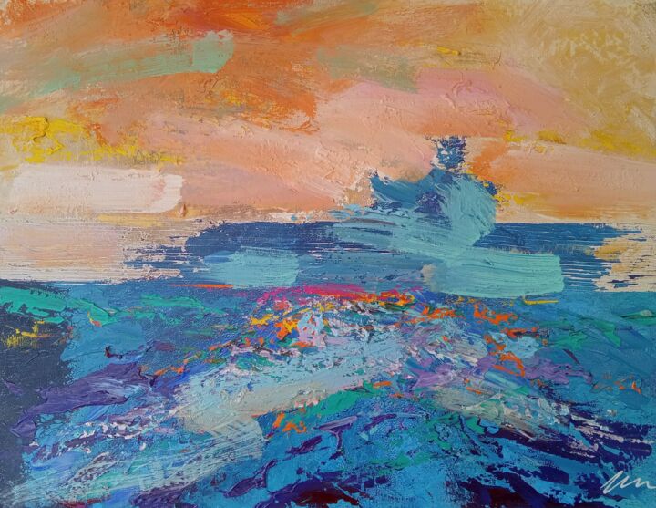 Painting titled "Rough sea acrylic p…" by Filip Petrovic, Original Artwork, Acrylic