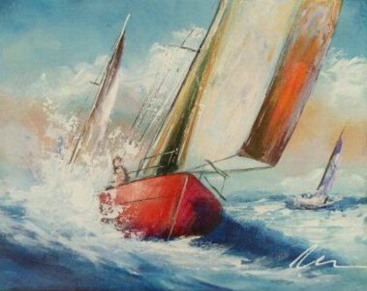 Painting titled "Sailing boats acryl…" by Filip Petrovic, Original Artwork, Acrylic