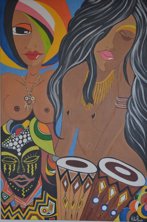 Pintura intitulada "12-mulheres-african…" por Helder Filipe Amado, Obras de arte originais, Acrílico