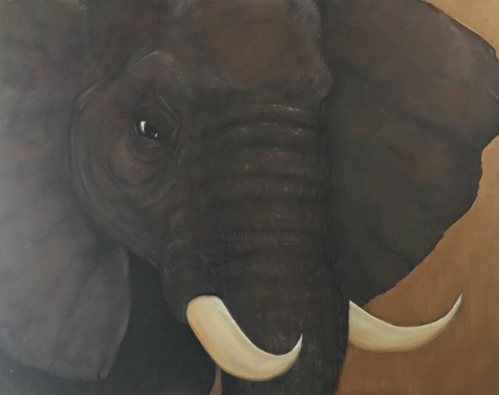 Painting titled "African elephant" by Filipe Portela, Original Artwork, Oil