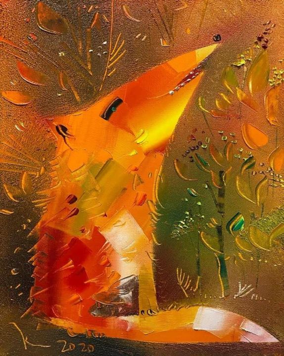 Pintura intitulada "Red fox" por Filipp Kazak, Obras de arte originais, Óleo