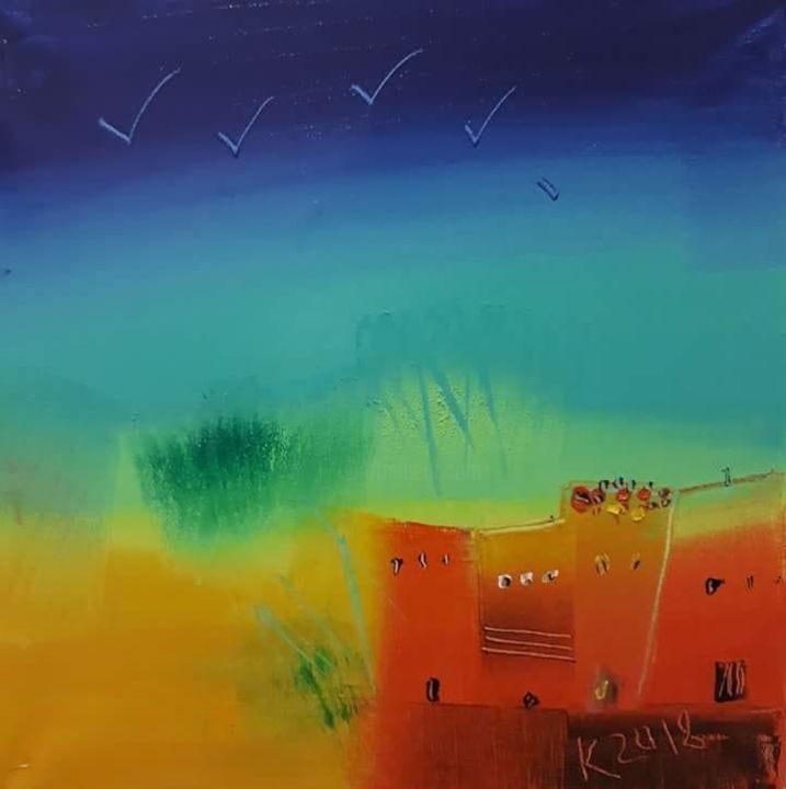 Schilderij getiteld "sky" door Filipp Kazak, Origineel Kunstwerk, Olie