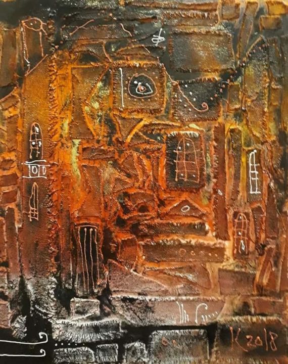 Malerei mit dem Titel "an old house" von Filipp Kazak, Original-Kunstwerk, Acryl