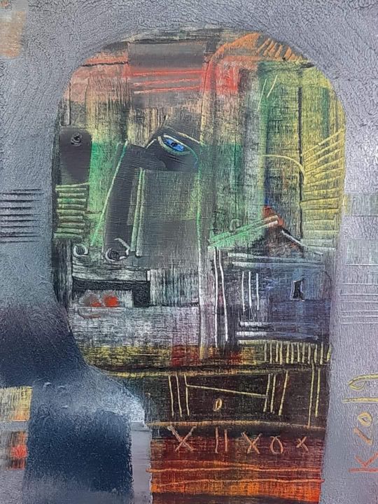 「Голова на сером фоне」というタイトルの絵画 Филипп Казакによって, オリジナルのアートワーク, オイル