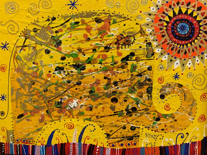 Картина под названием "Слон и солнце." - Филипп Казак, Подлинное произведение искусства, Акрил