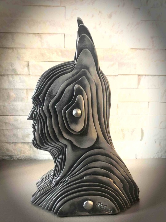 Sculpture titled "Batman (14)" by Filippo Pietro Castrovinci, Original Artwork, Metals