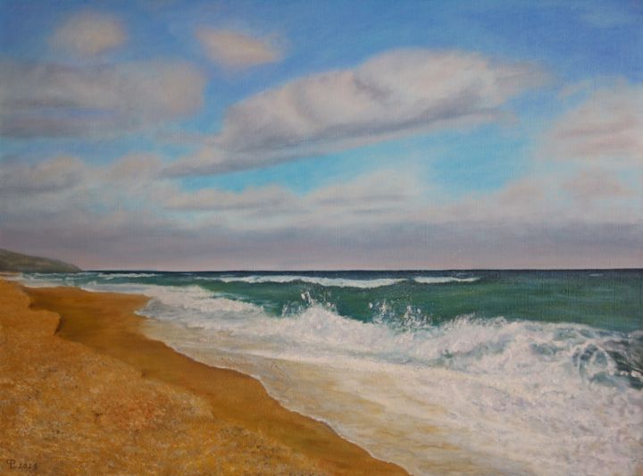 Картина под названием "Coast of the sea of…" - Lyudmila Filippova, Подлинное произведение искусства, Масло Установлен на Дер…