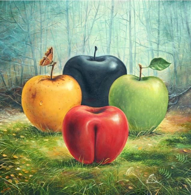 Pittura intitolato "Black apple" da Igor Lysenko, Opera d'arte originale, Olio
