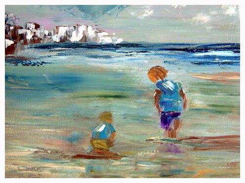 Painting titled "Enfants sur la plage" by Filo, Original Artwork