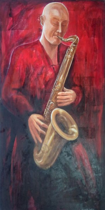 Painting titled "Saxophone" by Filomena Campos, Original Artwork, Acrylic